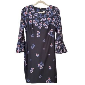 Women's Knee Length Floral Navy Blue Tommy‎ Hilfiger Dress Bell Sleeve Size 6